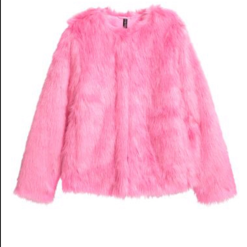 H&M pink faux fur coat